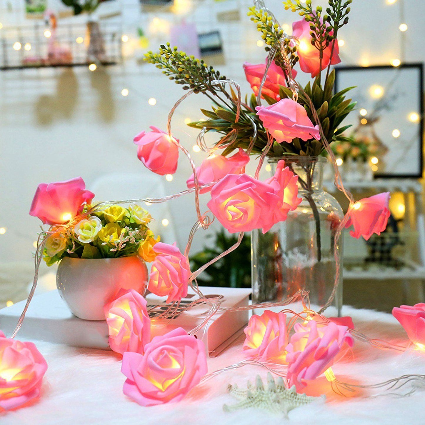 Frendorf | 2er-Pack: 40 LEDs Rosenblüten Lichterkette