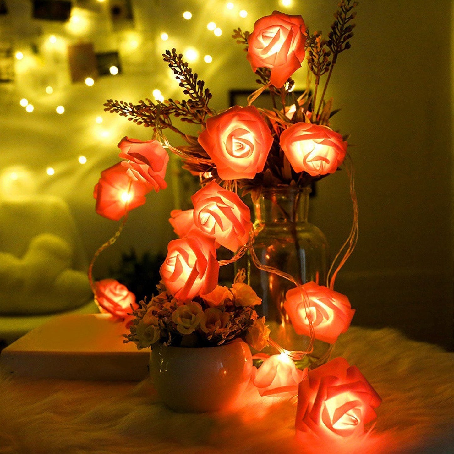 Frendorf | 2er-Pack: 40 LEDs Rosenblüten Lichterkette