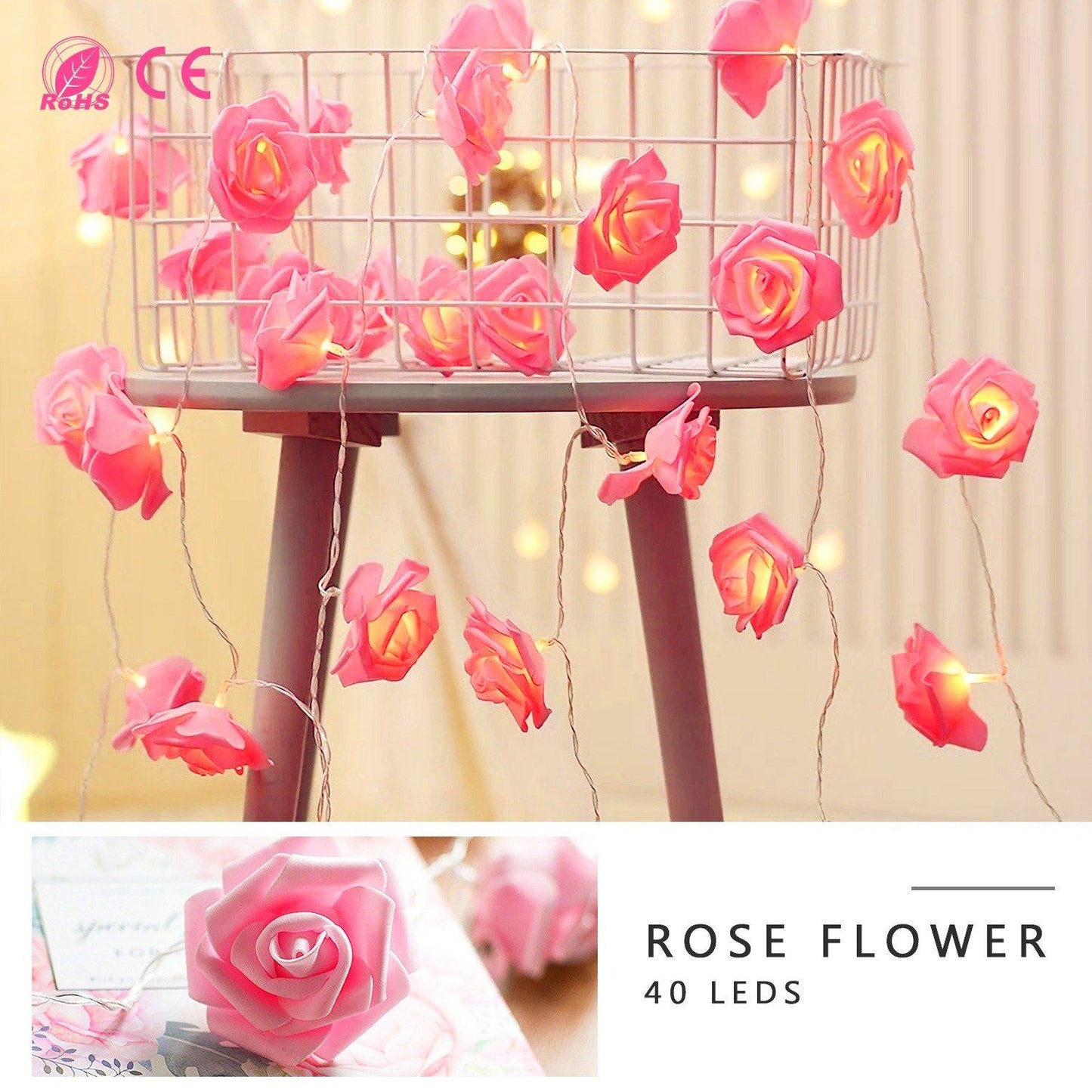 Frendorf | 2er-Pack: 40 LEDs Rosenblüten Lichterkette