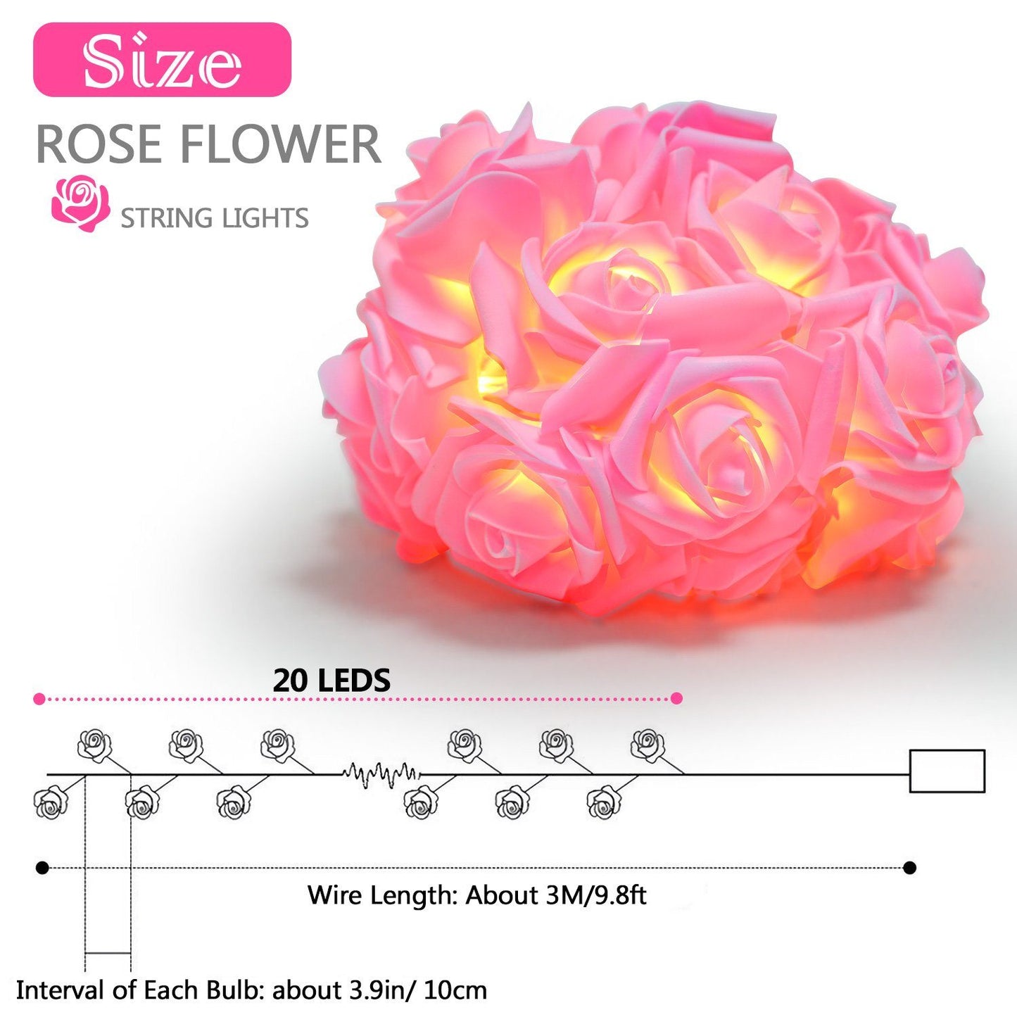 Frendorf | 2er-Pack: 40 LEDs Rosenblüten Lichterkette