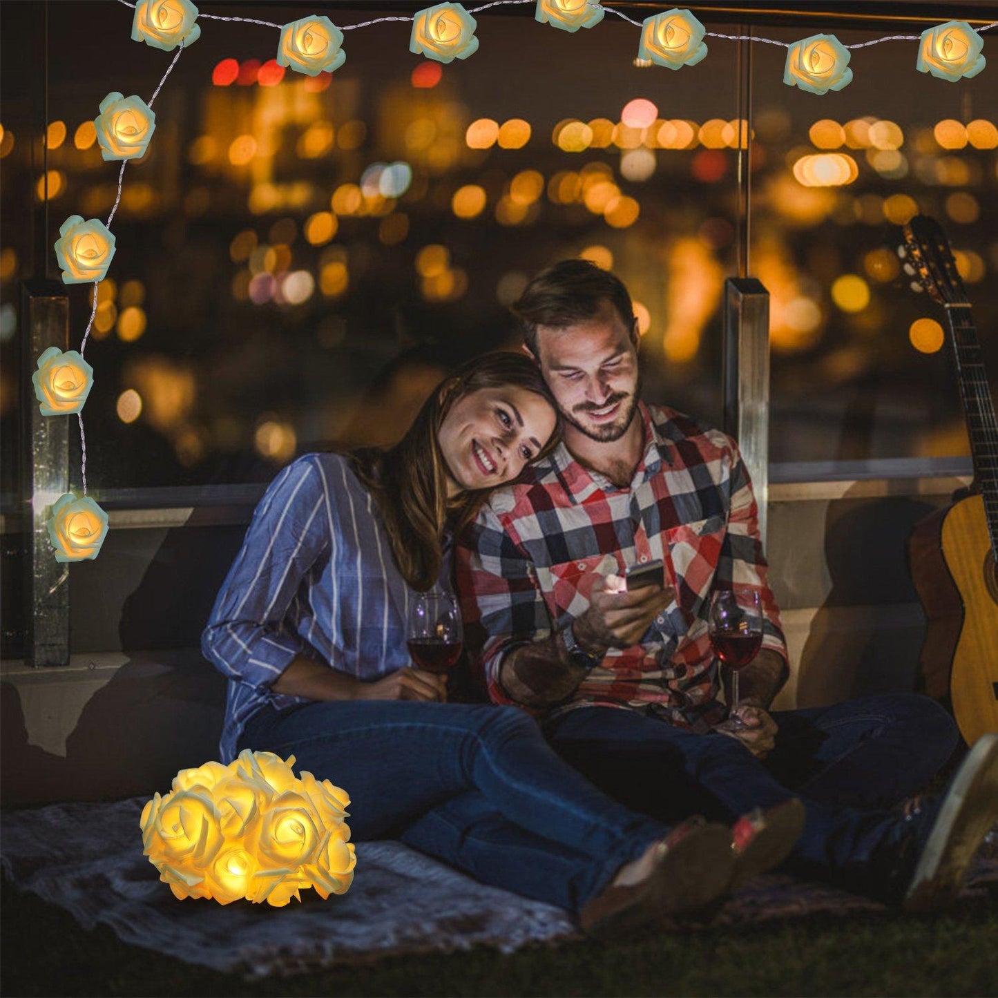 Frendorf | 2er-Pack: 40 LEDs Rosenblüten Lichterkette