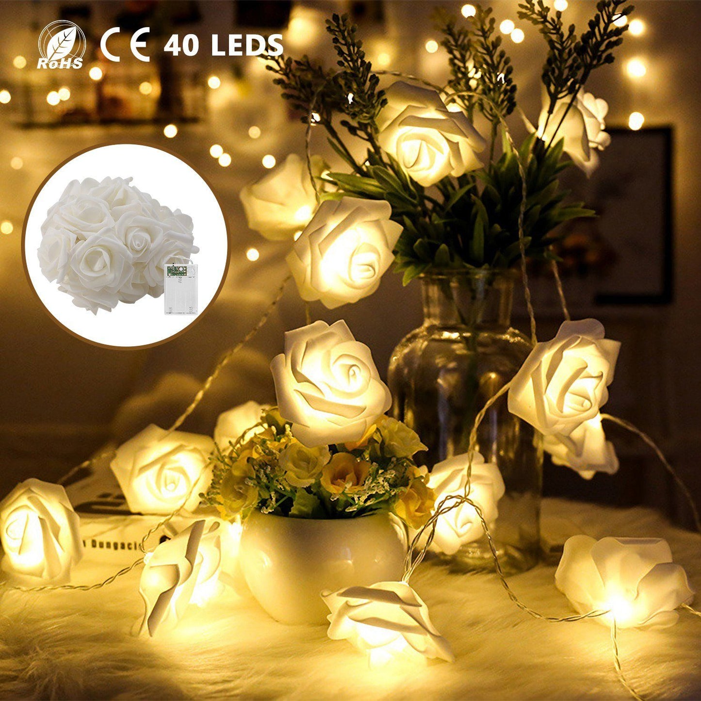 Frendorf | 2er-Pack: 40 LEDs Rosenblüten Lichterkette