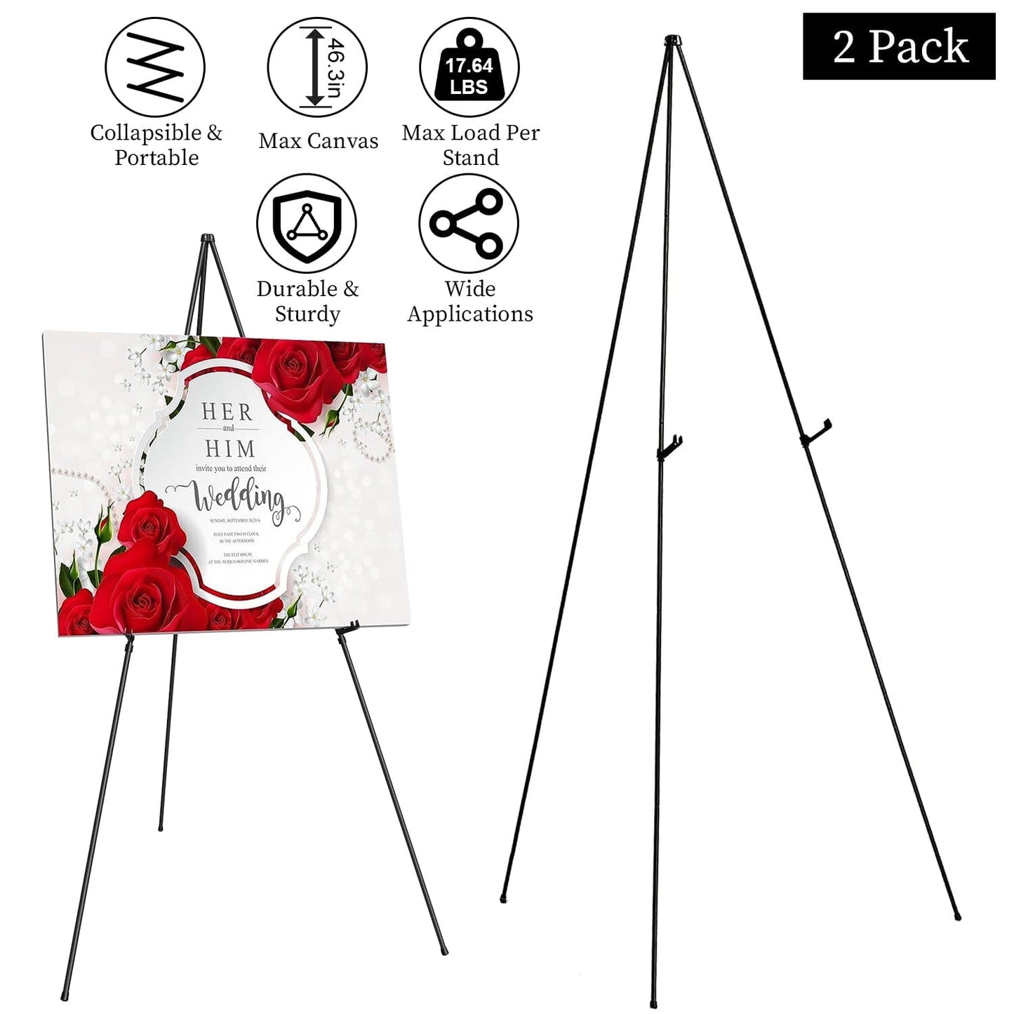 Frendorf | 2er-Pack: 61" zusammenklappbare A-Rahmen-Stativ-Leinwand aus Eisenlegierung Zeichenstand