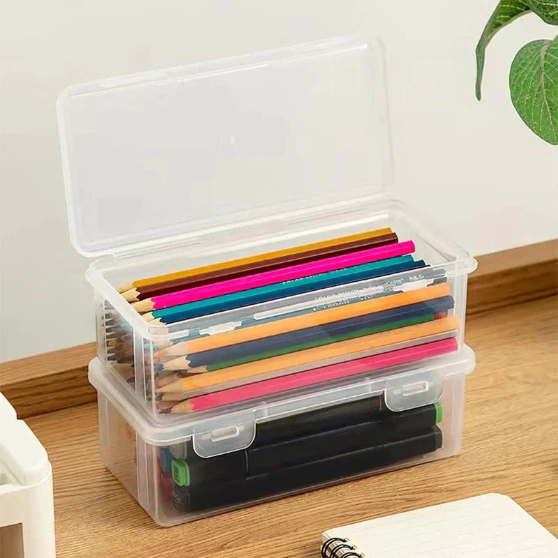 Frendorf | 2-Pack: Extra große Kapazität Kunststoff Bleistiftbox Stapelbar Transparent Klare Bleistiftbox