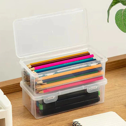 Frendorf | 2-Pack: Extra große Kapazität Kunststoff Bleistiftbox Stapelbar Transparent Klare Bleistiftbox