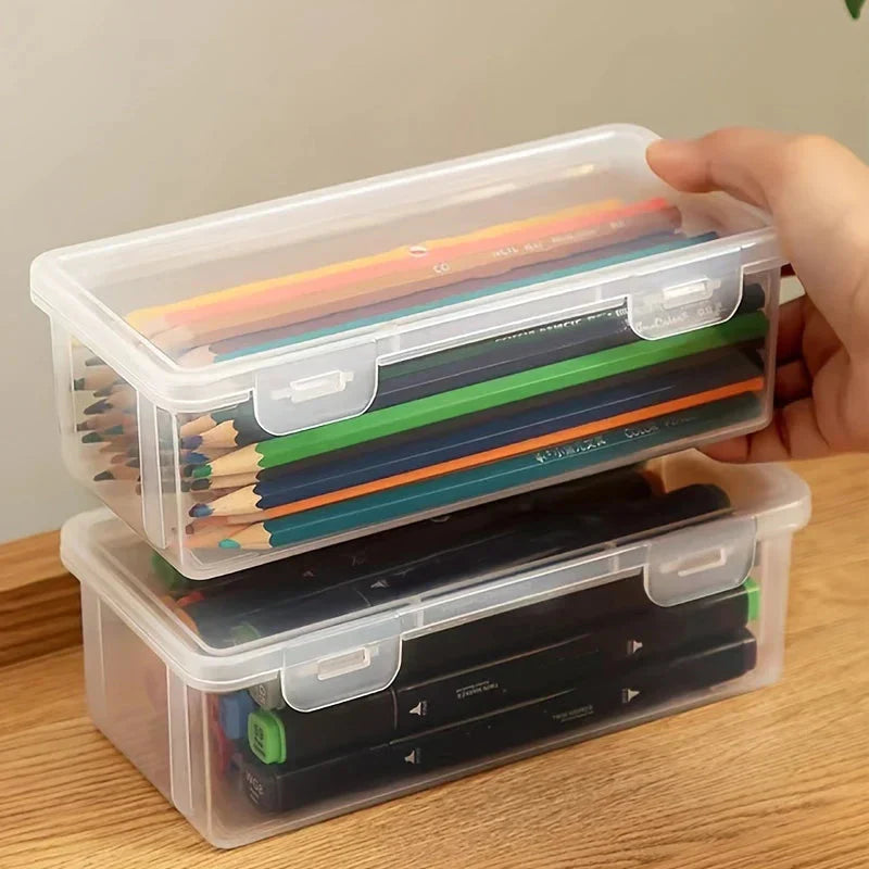 Frendorf | 2-Pack: Extra große Kapazität Kunststoff Bleistiftbox Stapelbar Transparent Klare Bleistiftbox