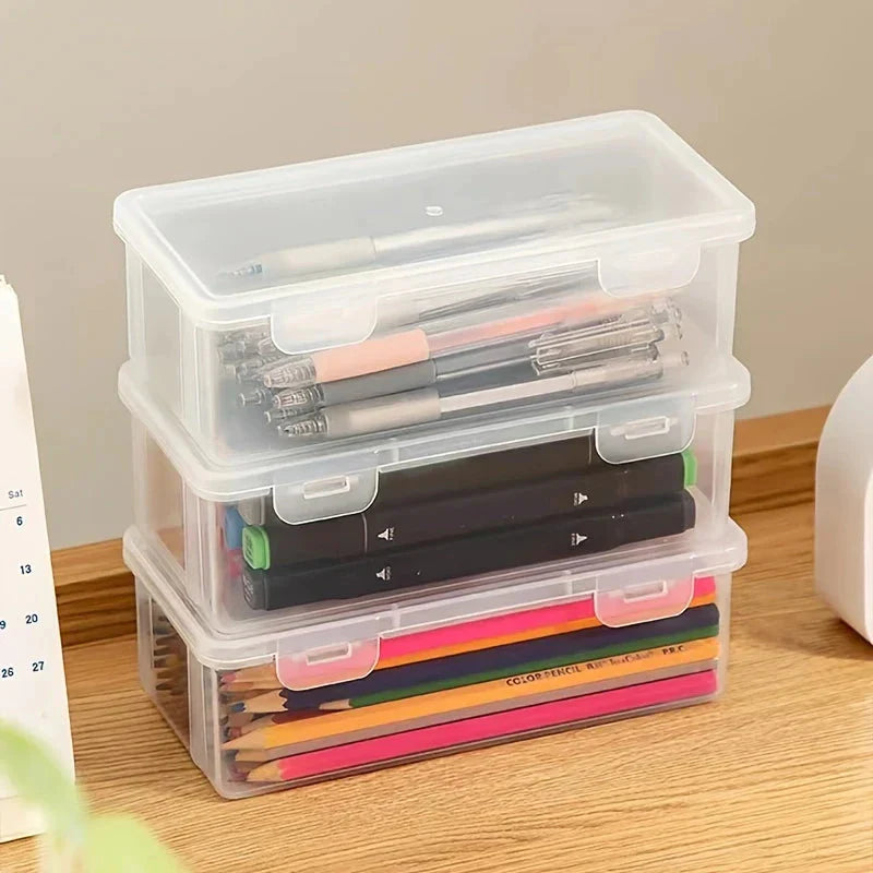 Frendorf | 2-Pack: Extra große Kapazität Kunststoff Bleistiftbox Stapelbar Transparent Klare Bleistiftbox