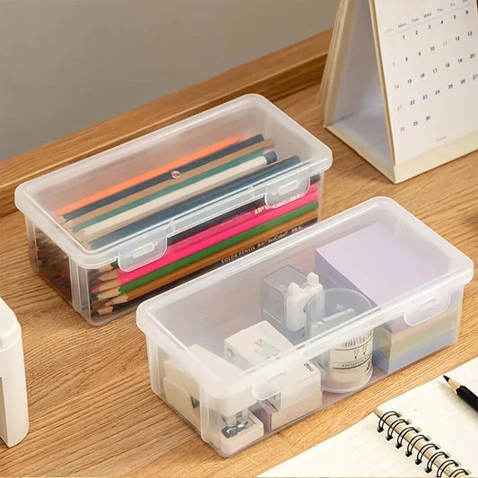 Frendorf | 2-Pack: Extra große Kapazität Kunststoff Bleistiftbox Stapelbar Transparent Klare Bleistiftbox