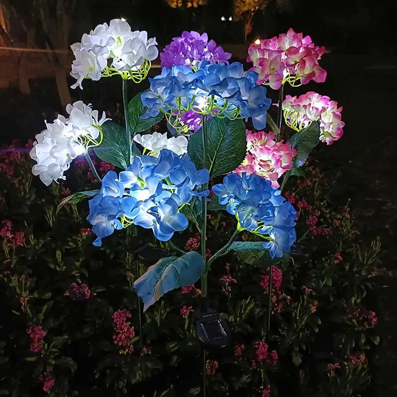 Frendorf | 2er-Pack: Hortensie Solar LED Blumenlichter mit 3 Köpfen, wasserdichte Gartenlichter für den Außenbereich