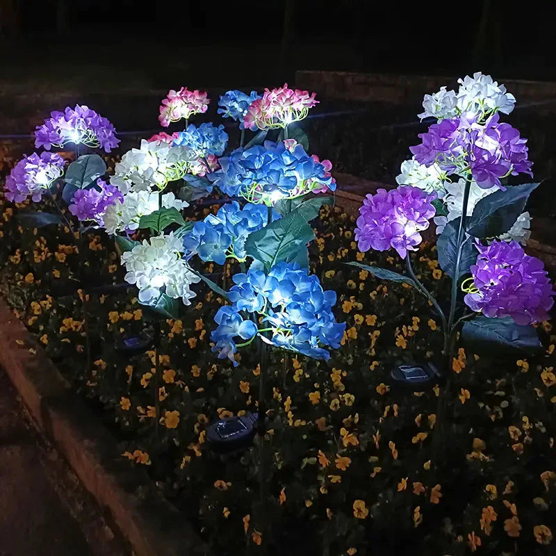 Frendorf | 2er-Pack: Hortensie Solar LED Blumenlichter mit 3 Köpfen, wasserdichte Gartenlichter für den Außenbereich