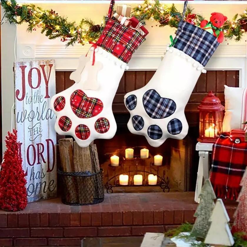 Frendorf | 2er-Pack: Karierte Weihnachten Haustier Hund Katze Pfote Hängende Socke Socken