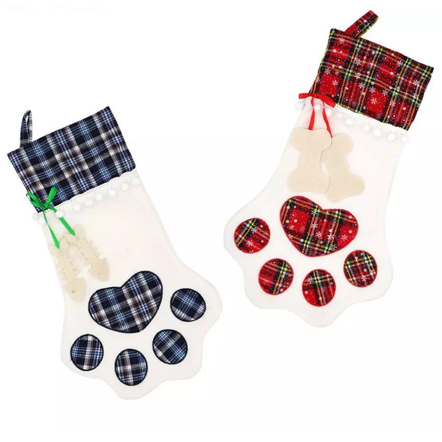Frendorf | 2er-Pack: Karierte Weihnachten Haustier Hund Katze Pfote Hängende Socke Socken