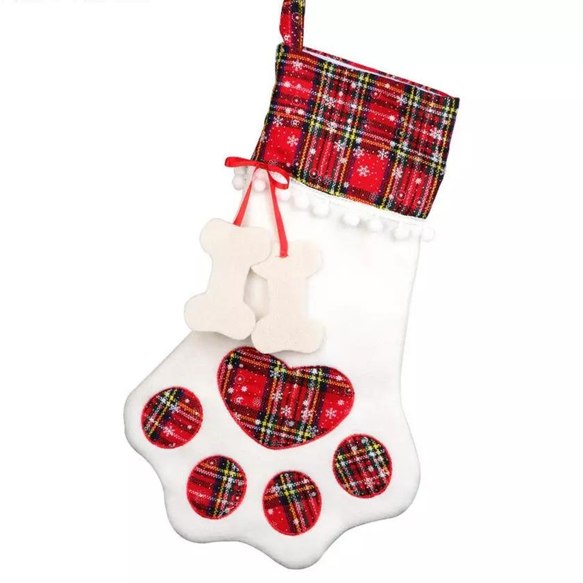 Frendorf | 2er-Pack: Karierte Weihnachten Haustier Hund Katze Pfote Hängende Socke Socken