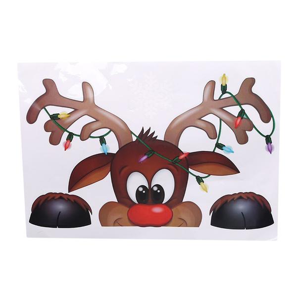 Frendorf | 2-Pack: Weihnachtsmann Elch Shop Hotel Weihnachtsfenster Doppel-Seitiger Glas Aufkleber