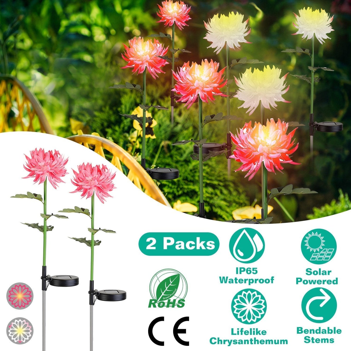 Frendorf | 2-Pack: Solar LED Chrysanthemenlichter