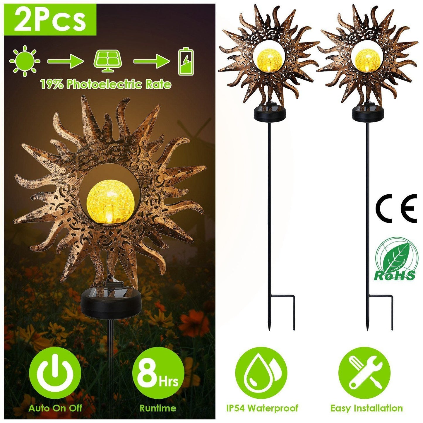 Frendorf | 2er-Pack: Solarbetriebene Glas-Globus-Stehlampe