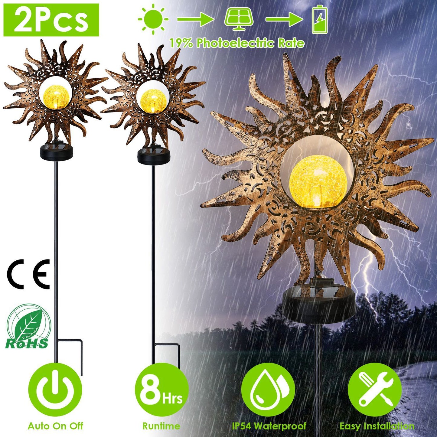 Frendorf | 2er-Pack: Solarbetriebene Glas-Globus-Stehlampe