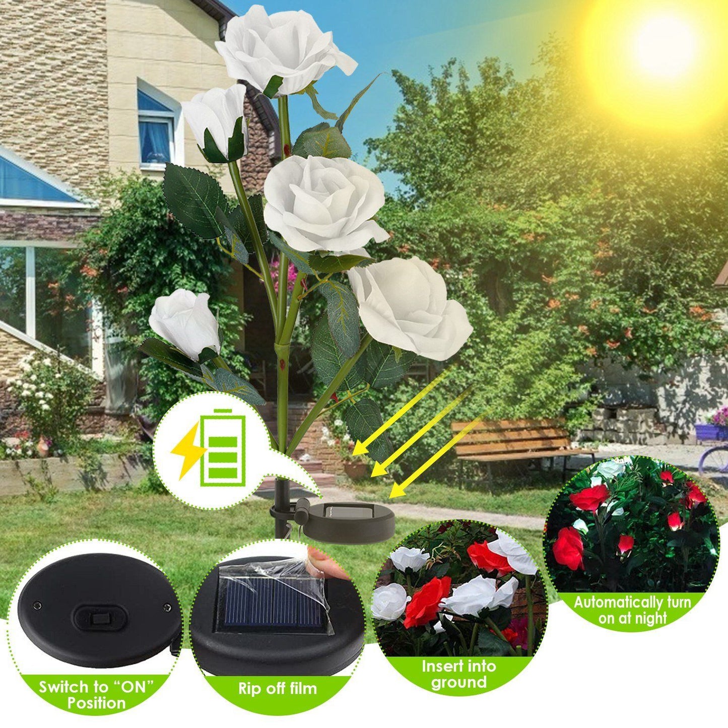 Frendorf | 2-Pack: Solarbetriebene Rosenblume LED Dekorationslampe