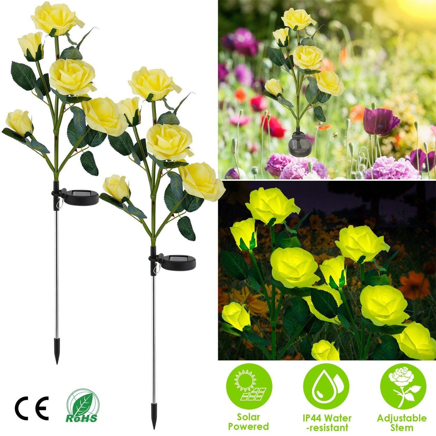 Frendorf | 2-Pack: Solarbetriebene Rosenblume LED Dekorationslampe