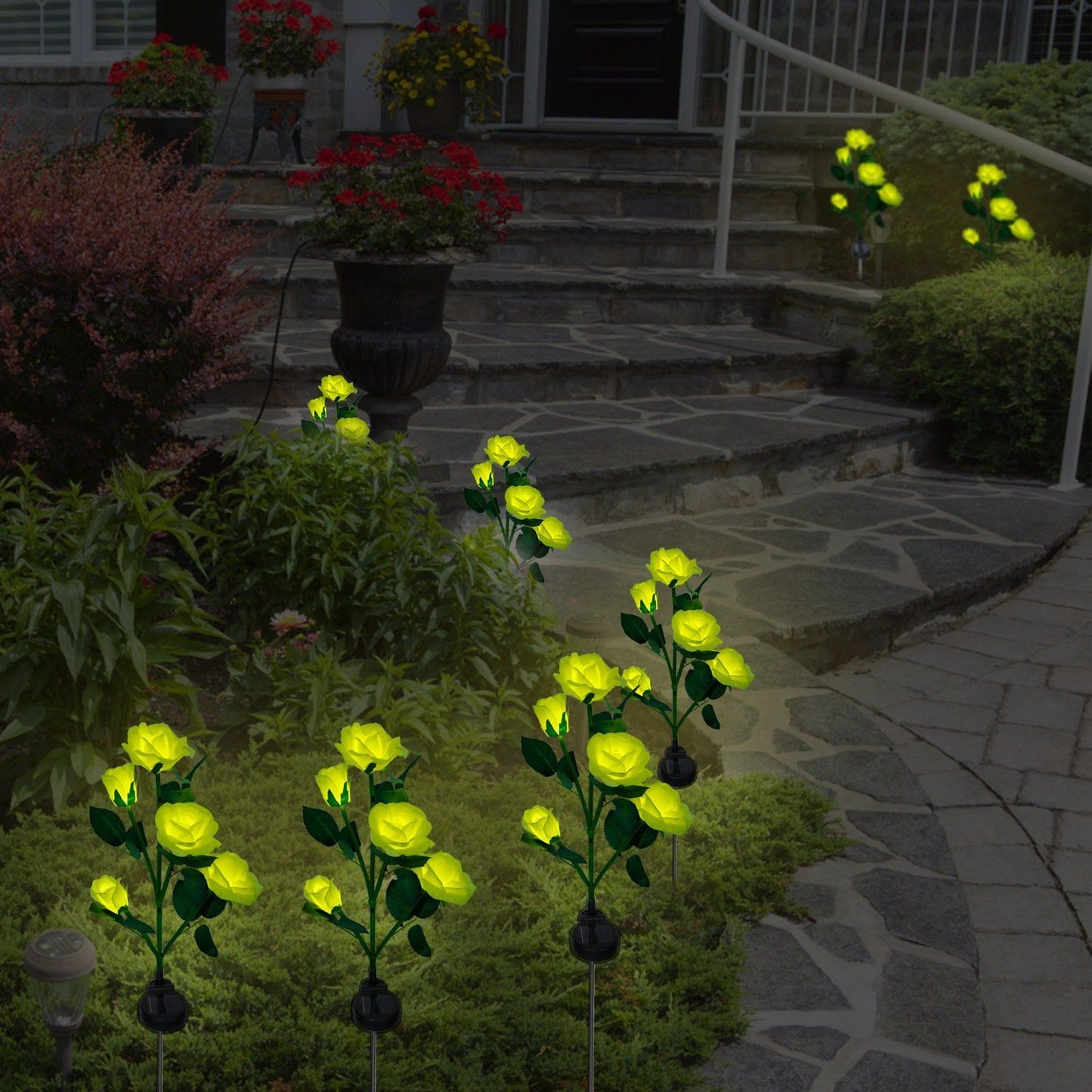 Frendorf | 2-Pack: Solarbetriebene Rosenblume LED Dekorationslampe