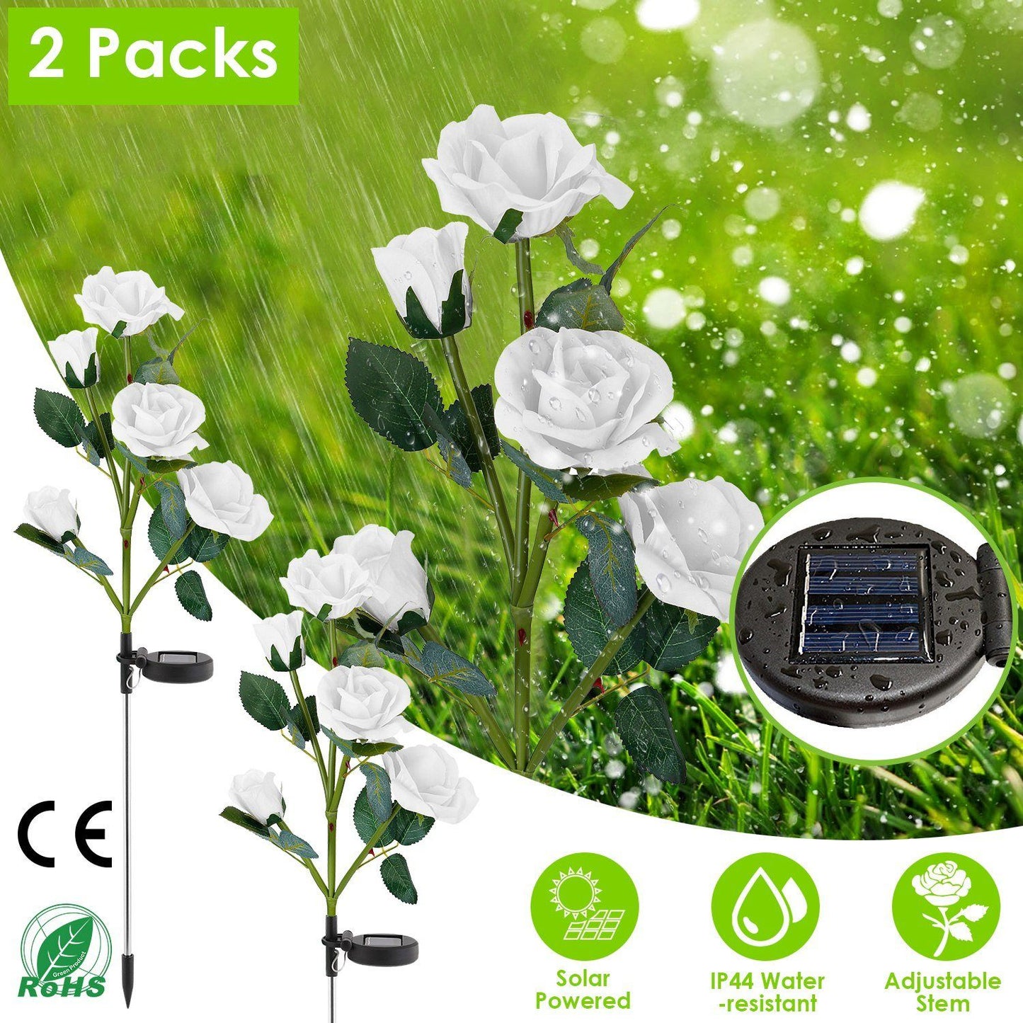 Frendorf | 2-Pack: Solarbetriebene Rosenblume LED Dekorationslampe