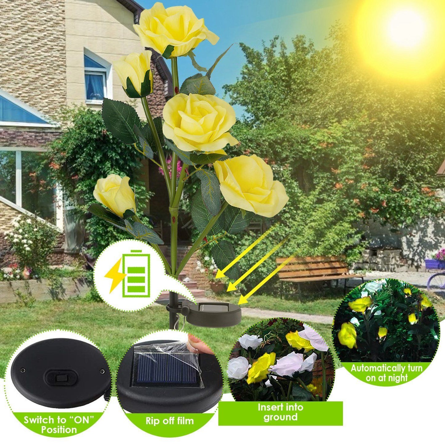 Frendorf | 2-Pack: Solarbetriebene Rosenblume LED Dekorationslampe