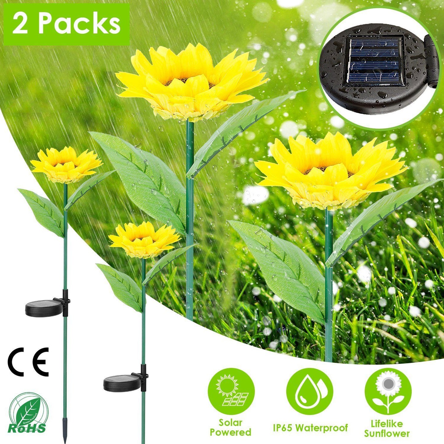 Frendorf | 2er-Pack: Solarbetriebene Sonnenblumenlichter LED Dekorative Stehlampe