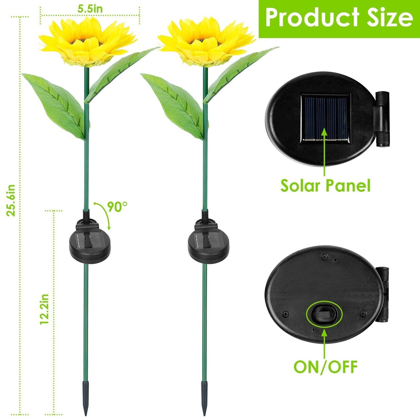 Frendorf | 2er-Pack: Solarbetriebene Sonnenblumenlichter LED Dekorative Stehlampe