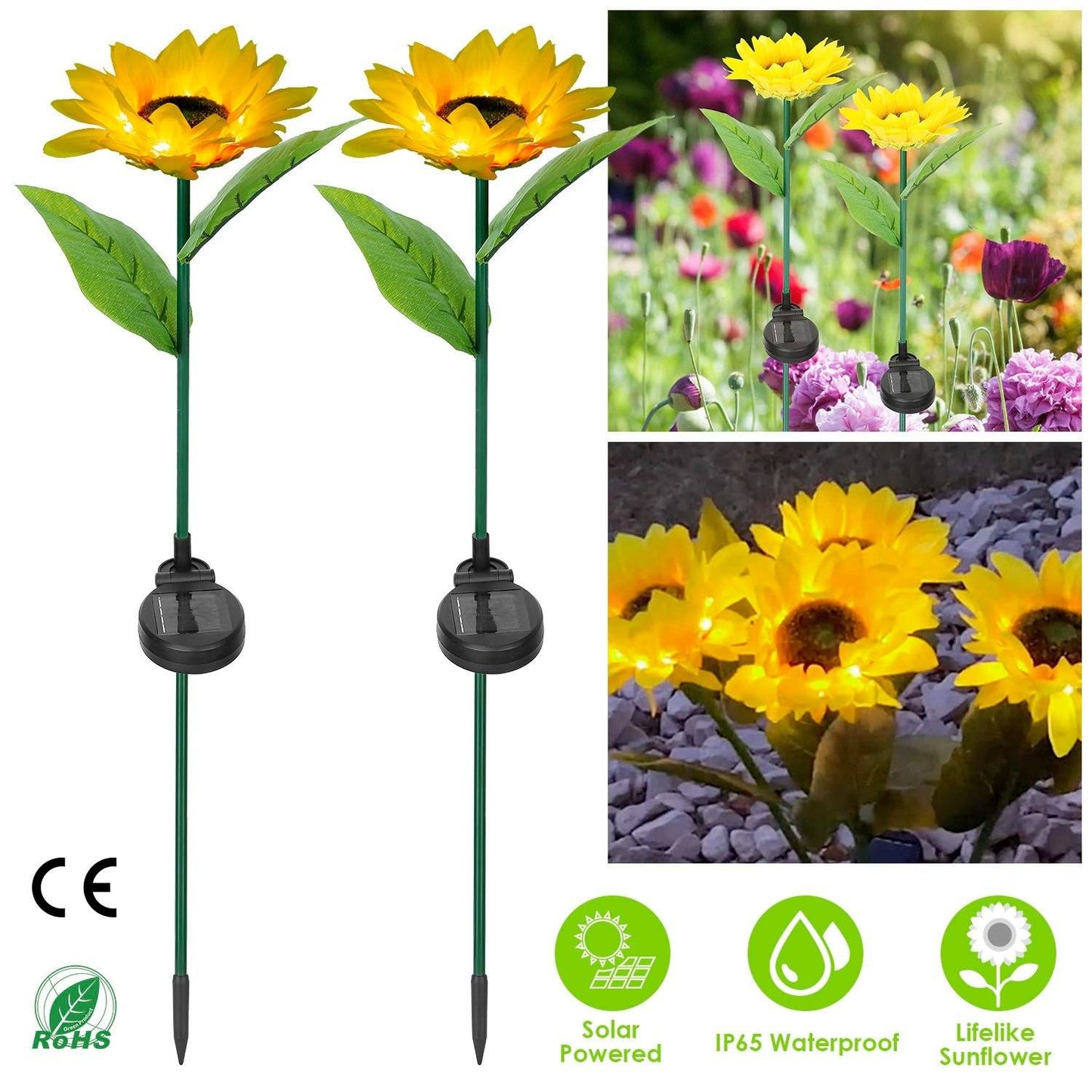 Frendorf | 2er-Pack: Solarbetriebene Sonnenblumenlichter LED Dekorative Stehlampe