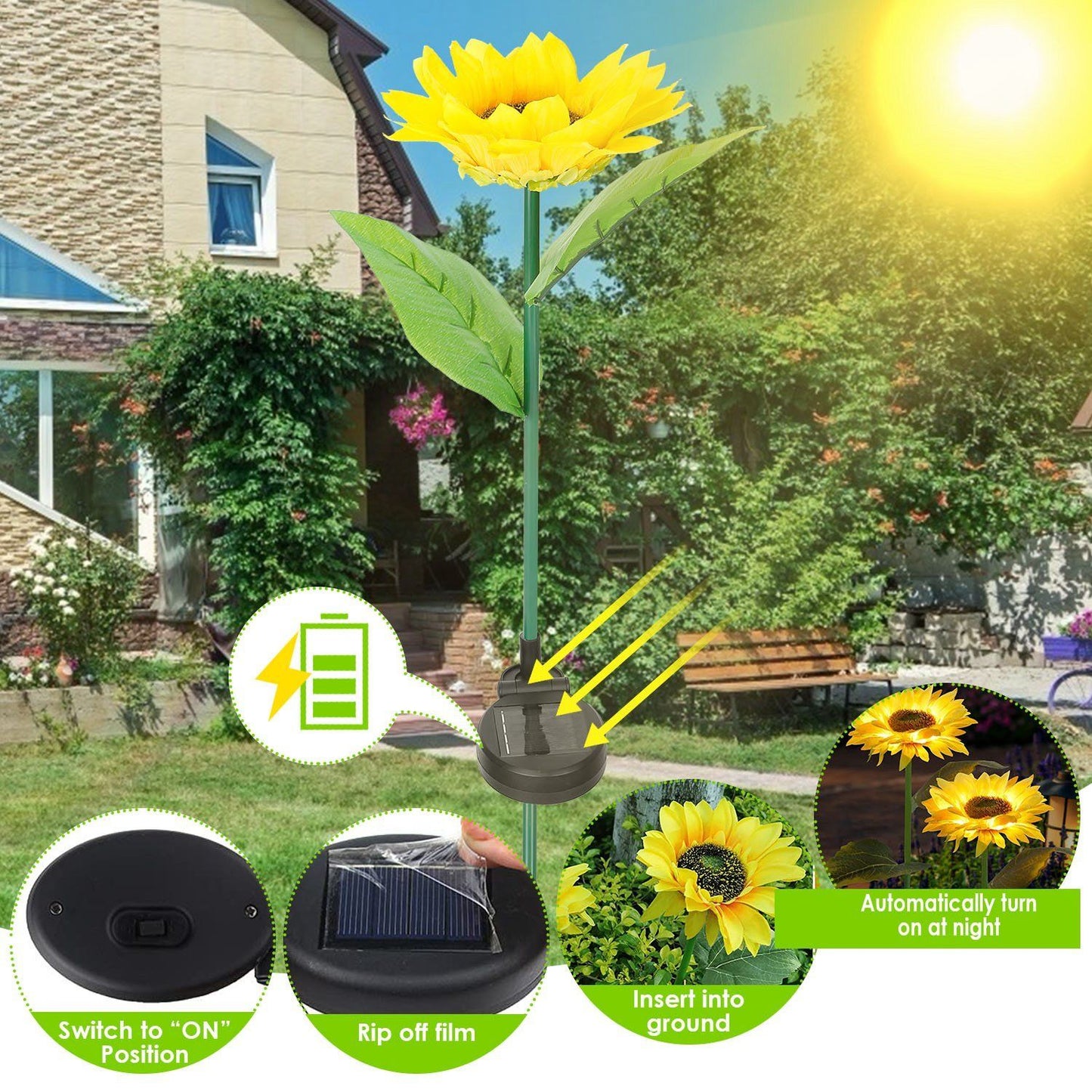 Frendorf | 2er-Pack: Solarbetriebene Sonnenblumenlichter LED Dekorative Stehlampe