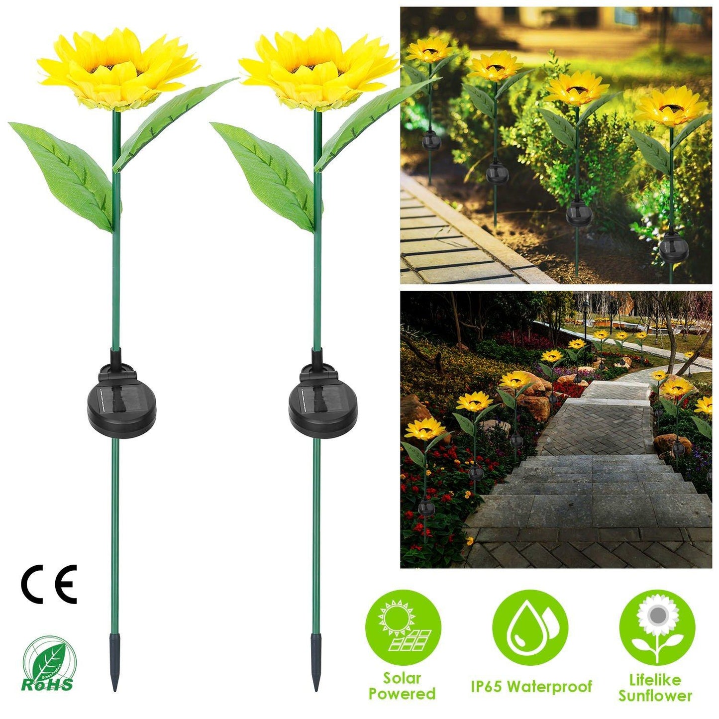 Frendorf | 2er-Pack: Solarbetriebene Sonnenblumenlichter LED Dekorative Stehlampe
