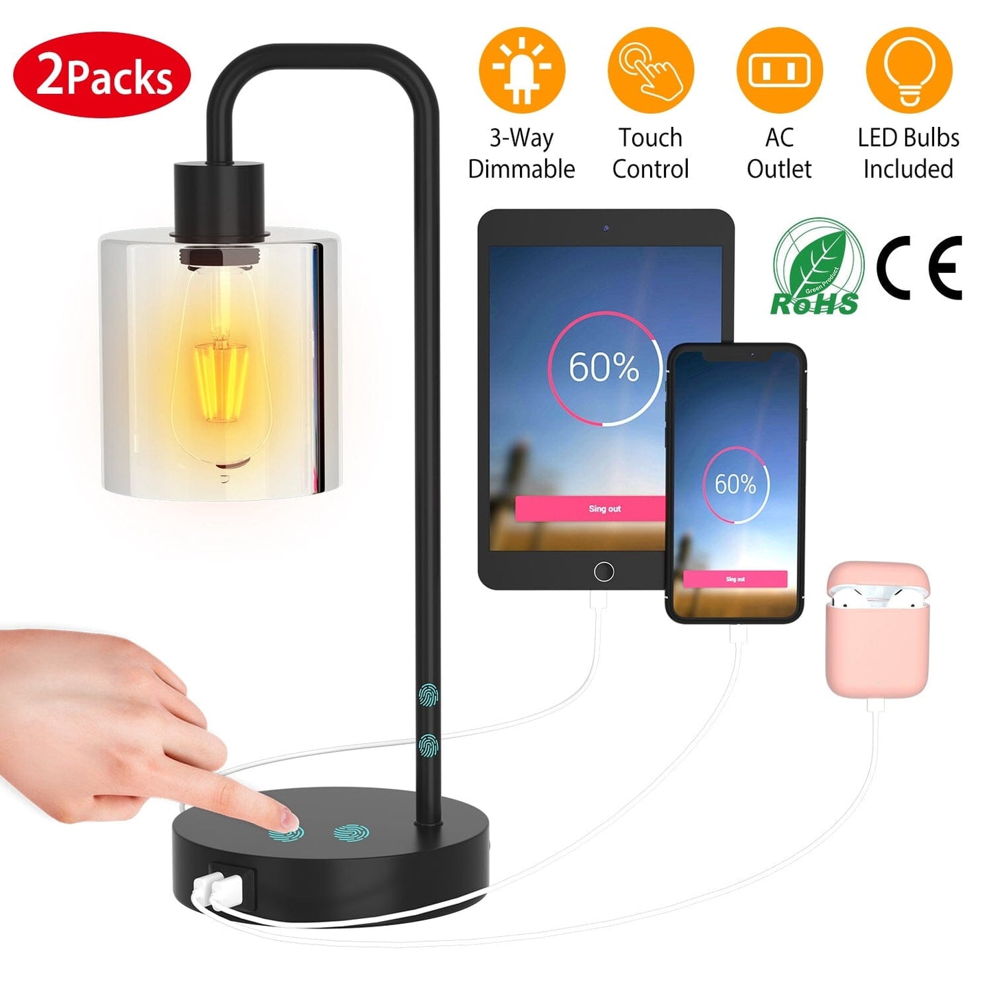 Frendorf | 2-Pack: Touch Control Tischlampe