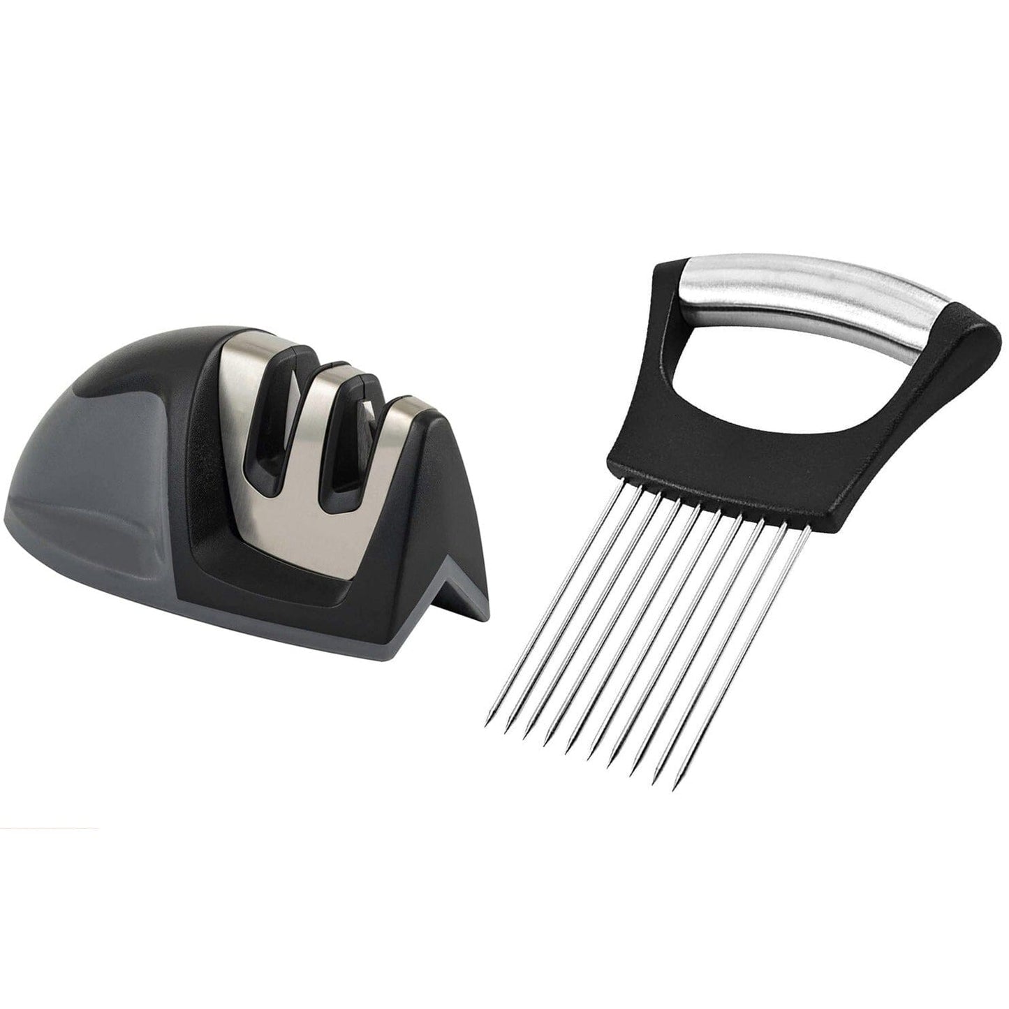Frendorf | 2-Pack: Ultra Scharfer Messerschärfer und Edelstahl Gemüse- und Fleischschneider Halter