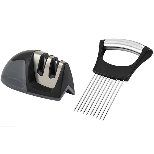 Frendorf | 2-Pack: Ultra Scharfer Messerschärfer und Edelstahl Gemüse- und Fleischschneider Halter