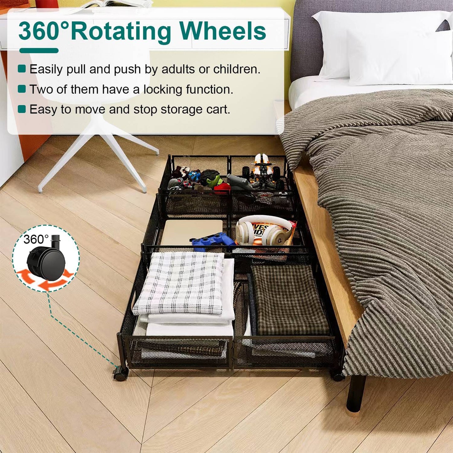 Frendorf | 2er-Pack: Unterbett Aufbewahrungsbehälter faltbar Rollcontainer