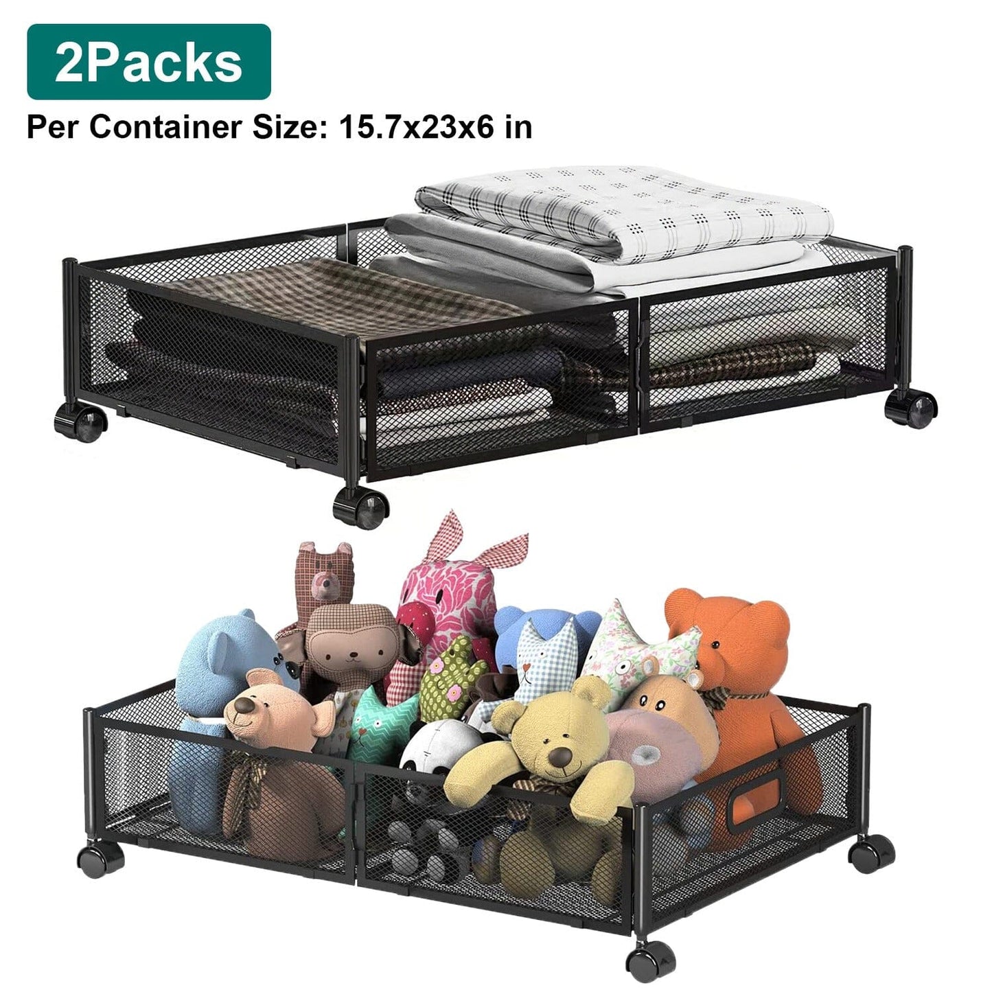 Frendorf | 2er-Pack: Unterbett Aufbewahrungsbehälter faltbar Rollcontainer