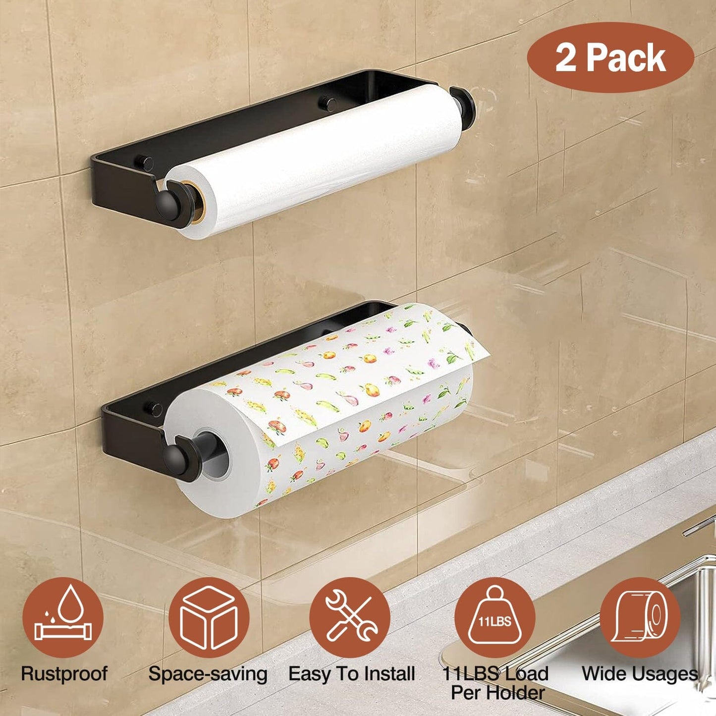 Frendorf | 2-Pack: Wandmontierter Papierhandtuchhalter Unter dem Schrank