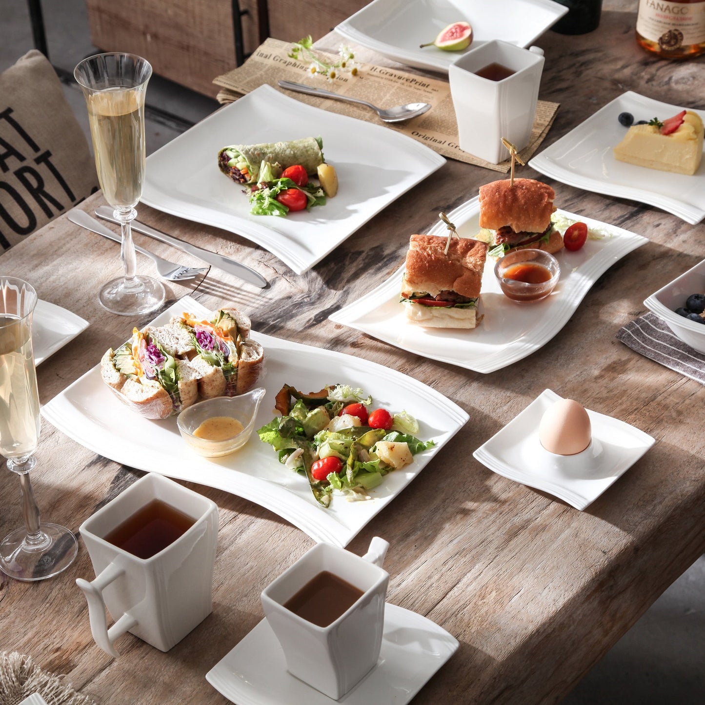 Frendorf | 2-teilige große Serviertablett Frühstück Dessert Teller Gericht