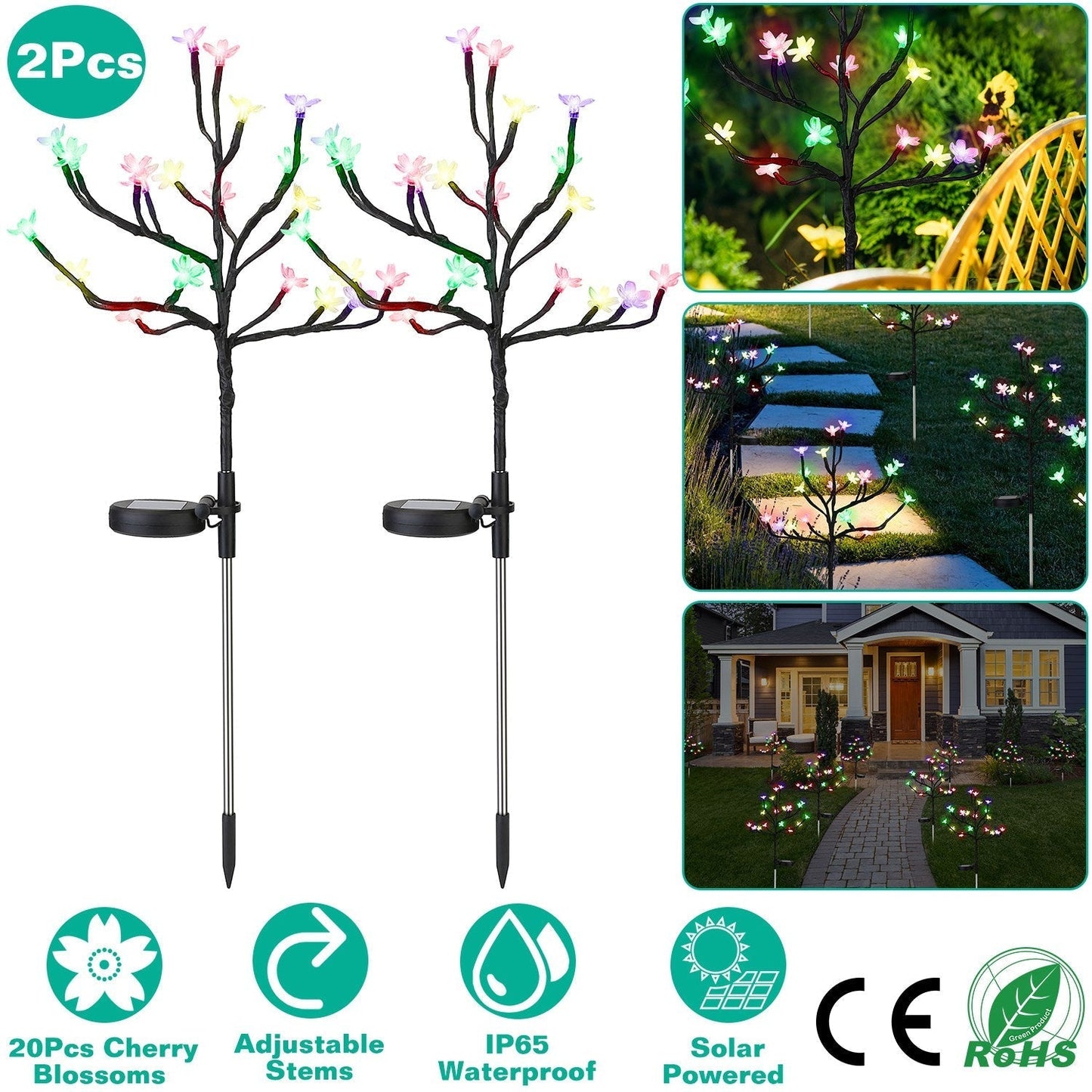 Frendorf | 2-teilige: Outdoor Solar Licht Kirschblüten Blumen Landschaft Licht