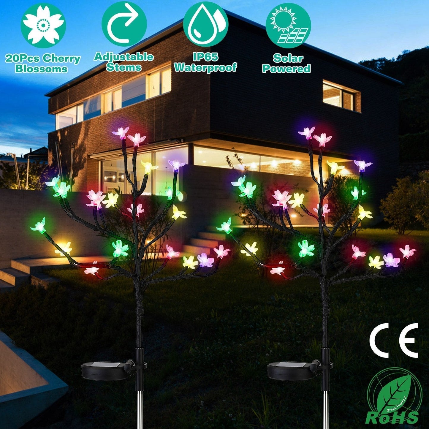 Frendorf | 2-teilige: Outdoor Solar Licht Kirschblüten Blumen Landschaft Licht