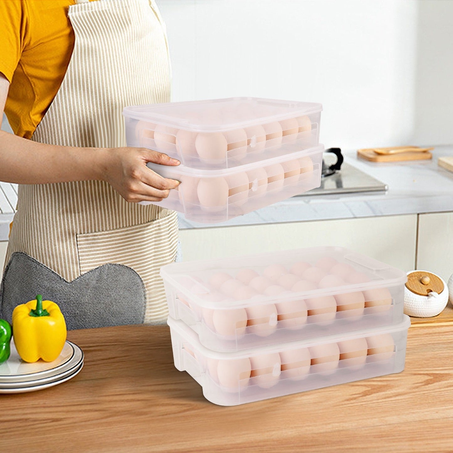 Frendorf | 2-Teilig: Plastik-Ei-Halter Stapelbare Eierlager-Box