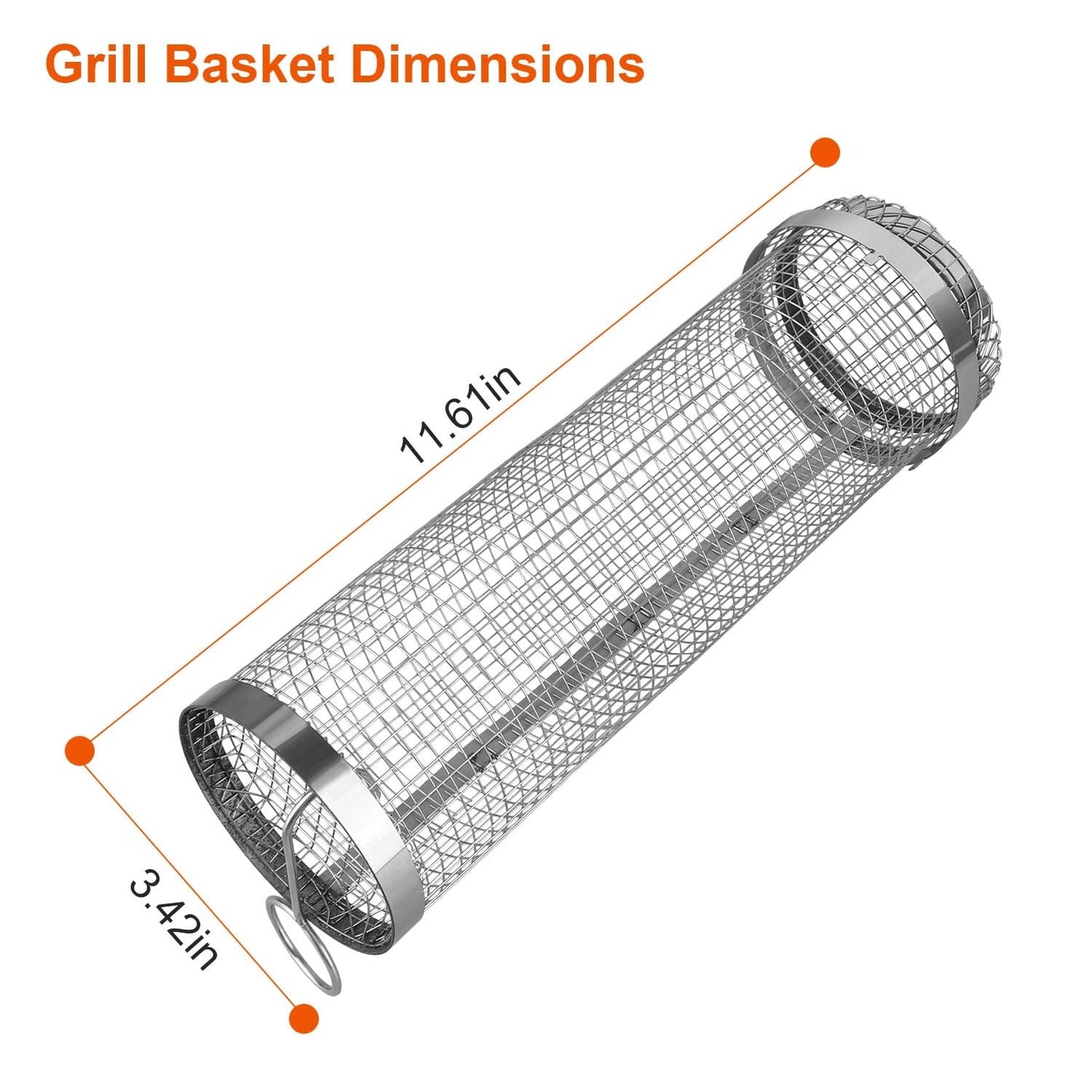 Frendorf | 2-teilig: Tragbarer BBQ Rollkorb runder Edelstahlgrill