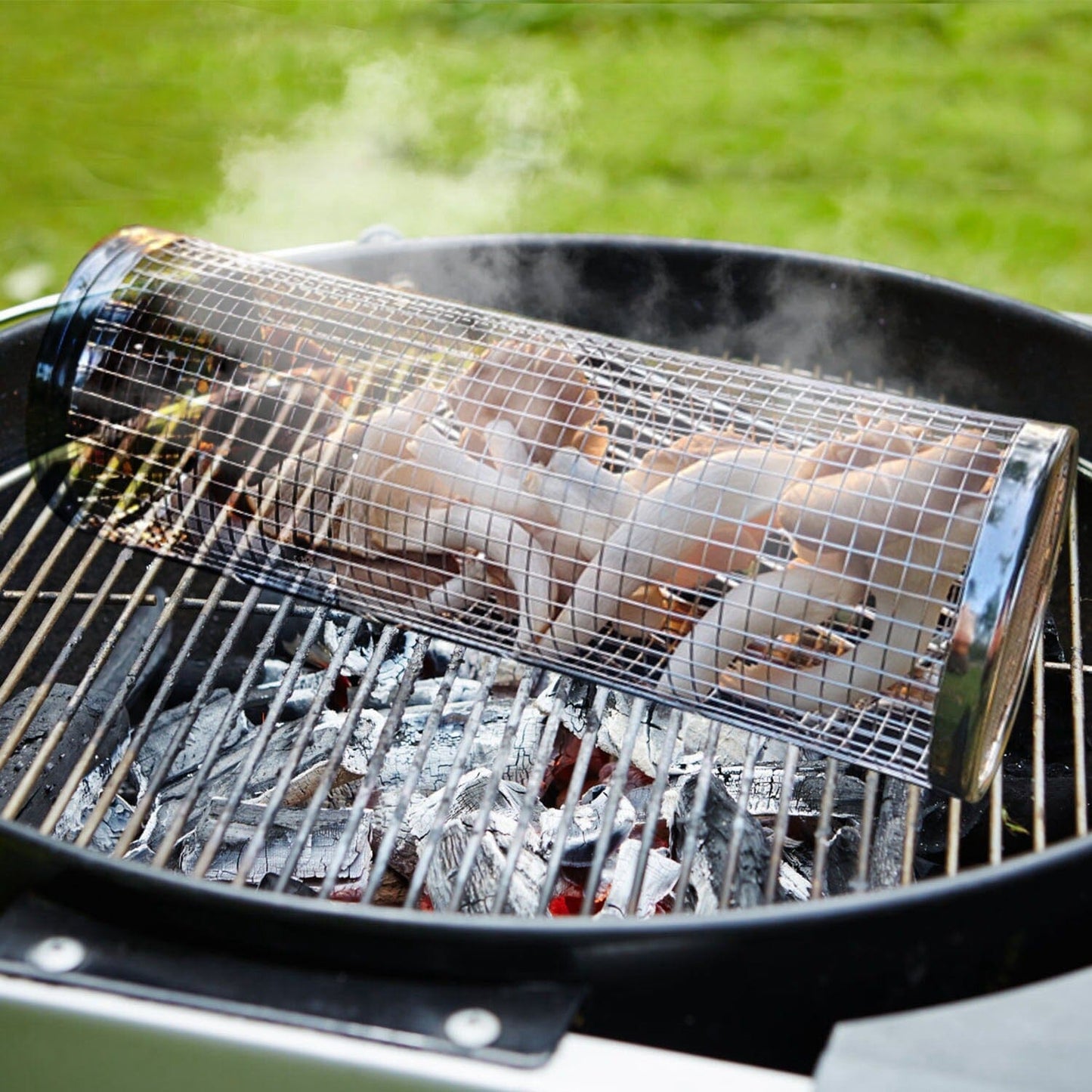 Frendorf | 2-teilig: Tragbarer BBQ Rollkorb runder Edelstahlgrill