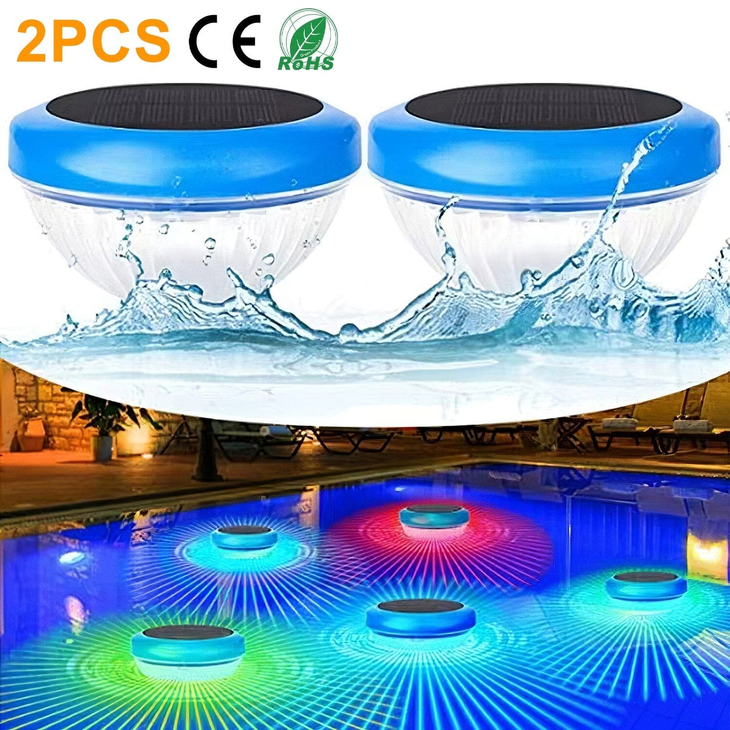 Frendorf | 2-Teilig: Solar Powered LED Pool Licht Farbverlauf Mehrfarbig Wechselnd