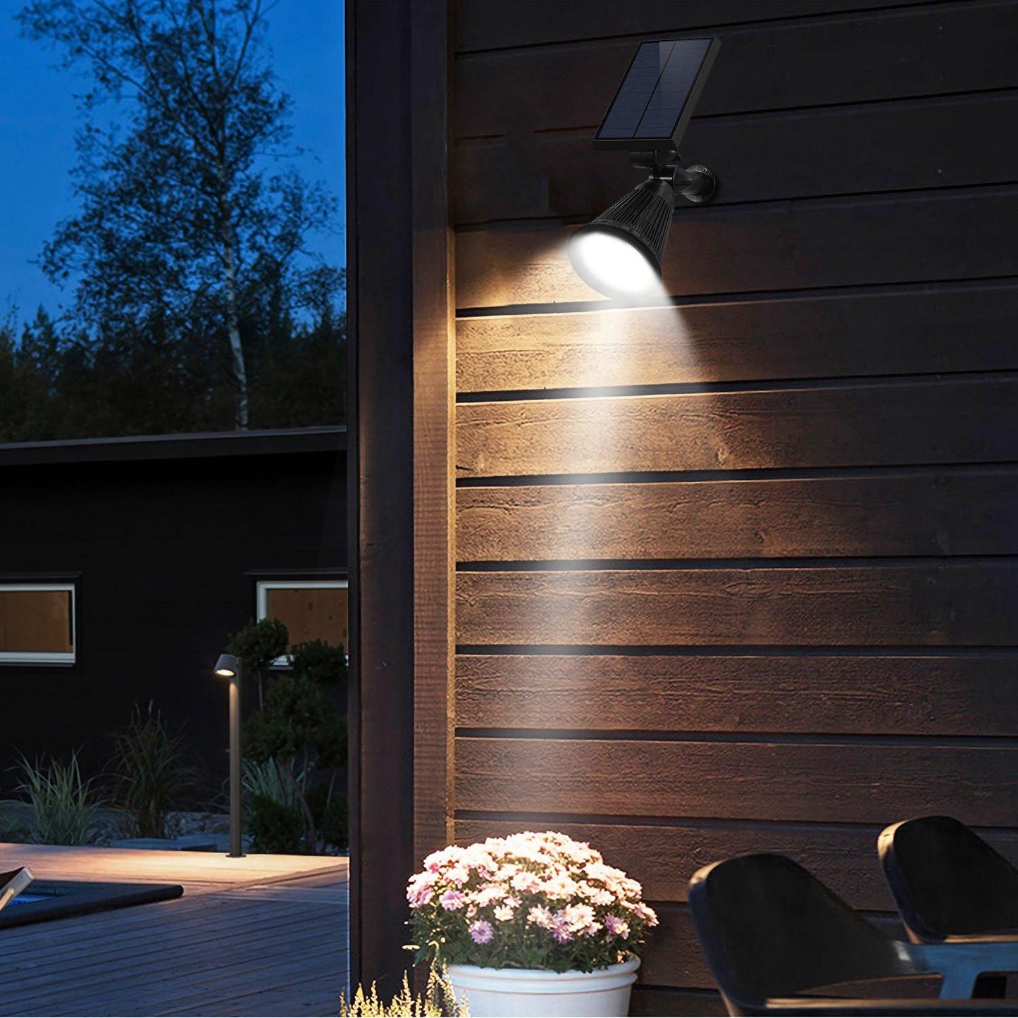 Frendorf | 2-Teilig: Solar Spotlight Außen Dämmerung Wasserdicht