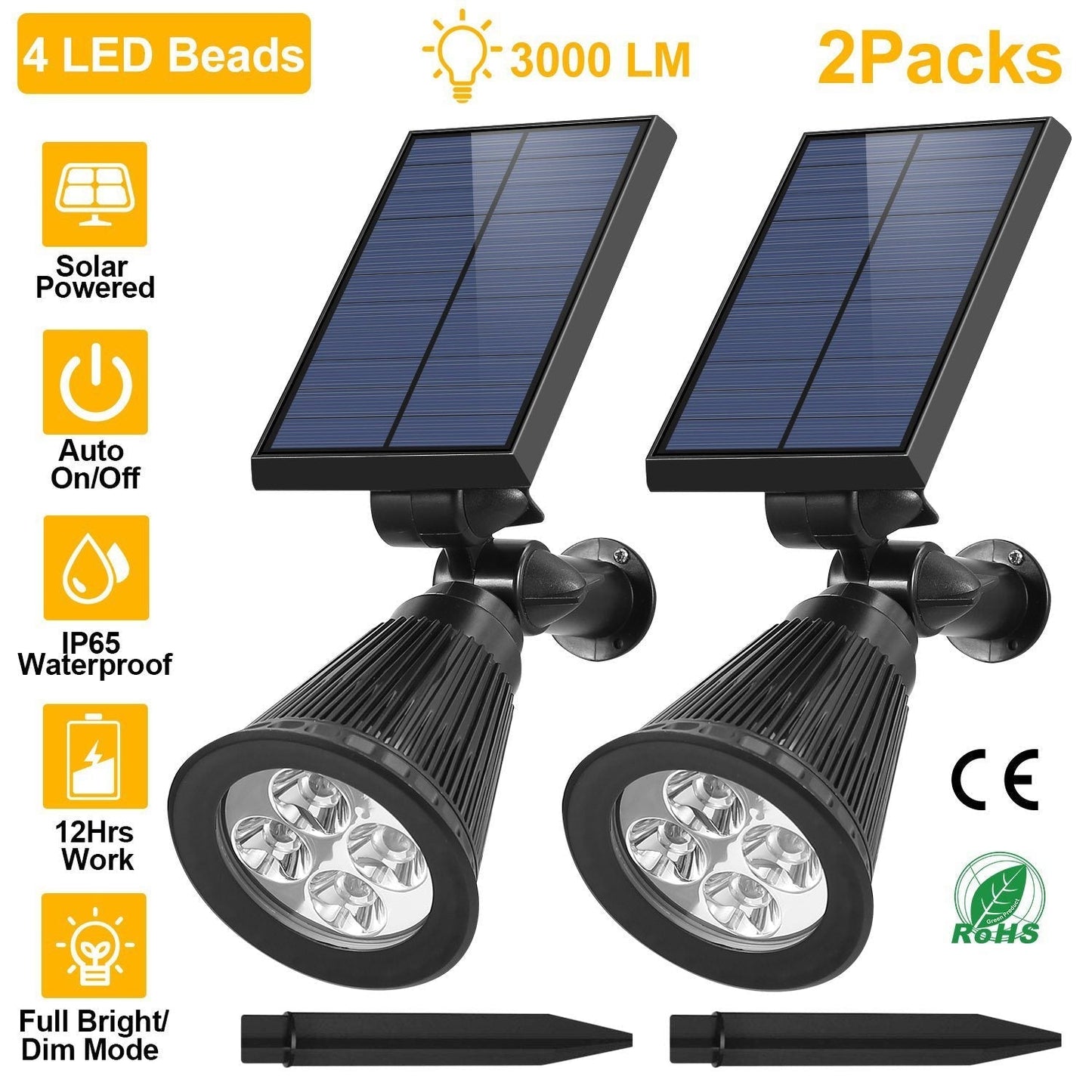 Frendorf | 2-Teilig: Solar Spotlight Außen Dämmerung Wasserdicht