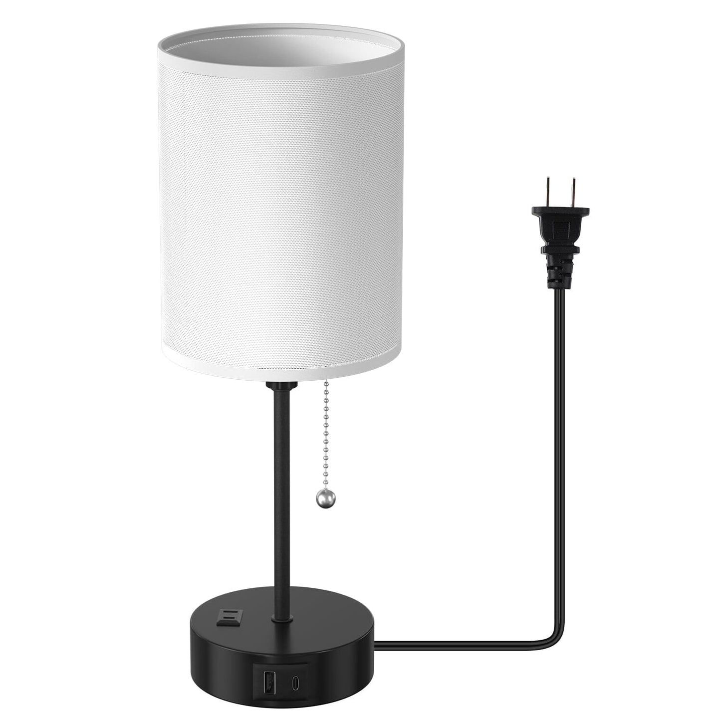 Frendorf | 2-Teile: Nachttischlampen 3 Farbmodi USB C+A AC-Ausgangsports Zugkette