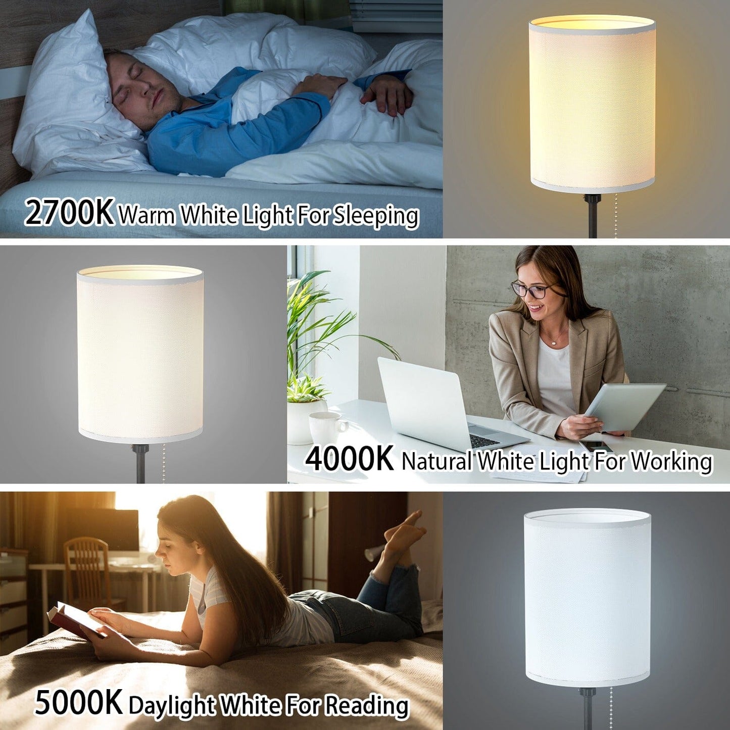 Frendorf | 2-Teile: Nachttischlampen 3 Farbmodi USB C+A AC-Ausgangsports Zugkette