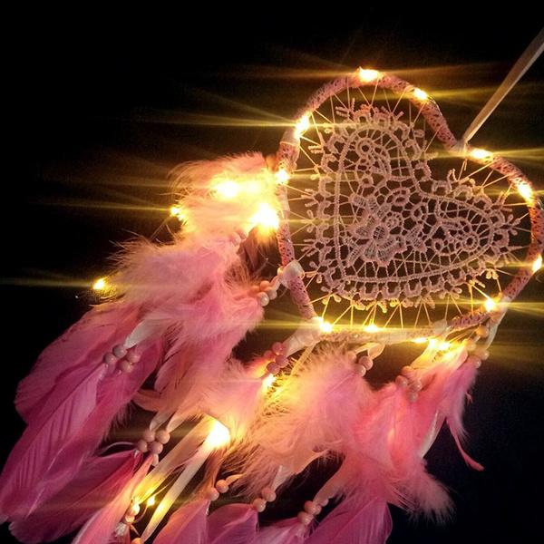 Frendorf | 2-Teilig: Romantischer LED Traumfänger mit Feder Traumfänger Nachtlicht