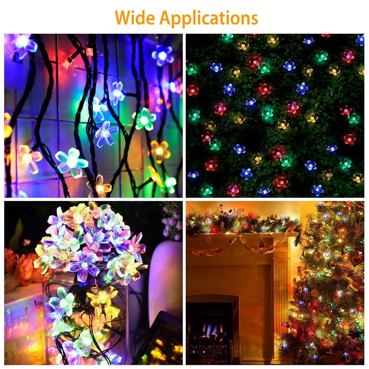 Frendorf | 2-Teilig: Solar Power Lichterkette 50 LED Perlen Feen Sakura Blume